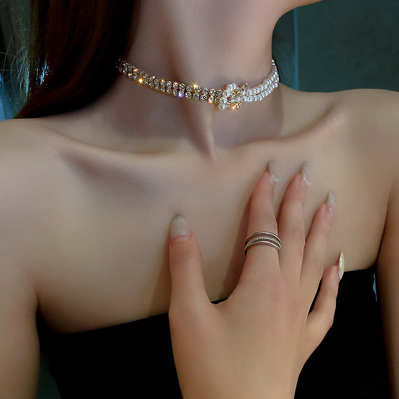 Luxe Crystal Pearl Choker Necklace for Women