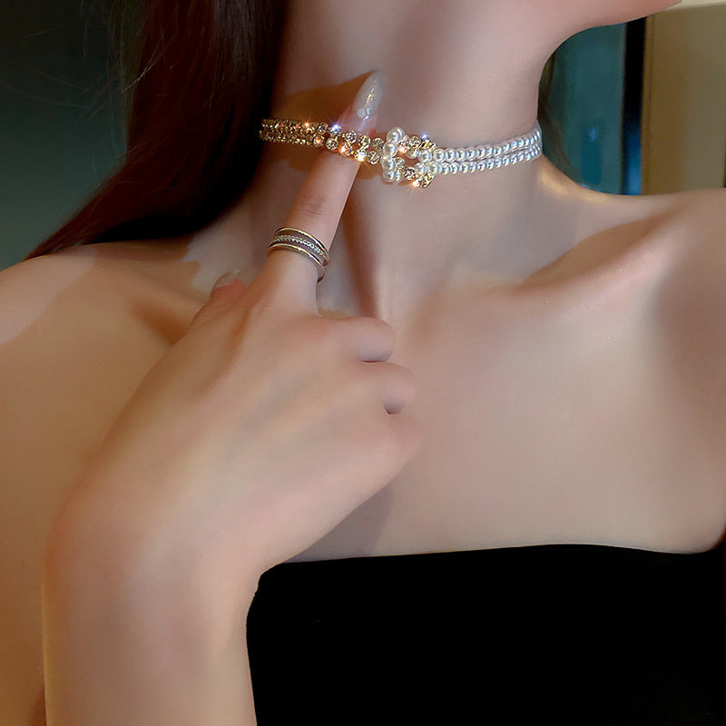Luxe Crystal Pearl Choker Necklace for Women