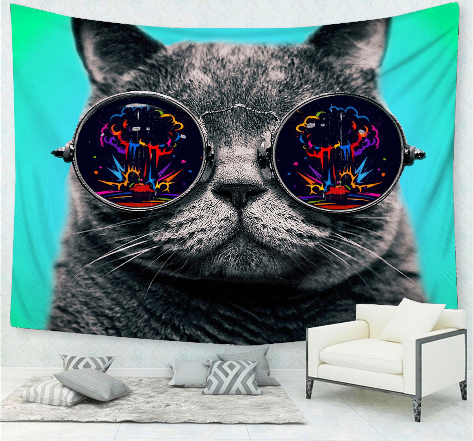 Aesthetic Cute Cat Tapestry Living Room House Decoration.